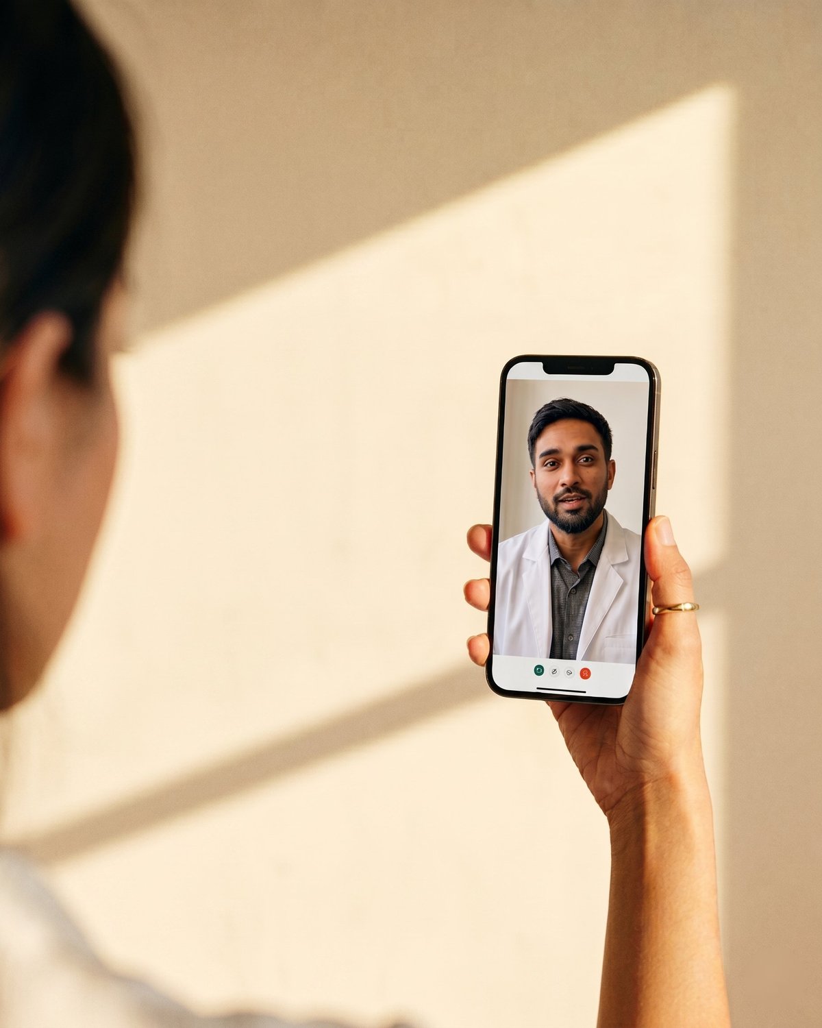 A patient on a video call with an AIIMS-trained doctor